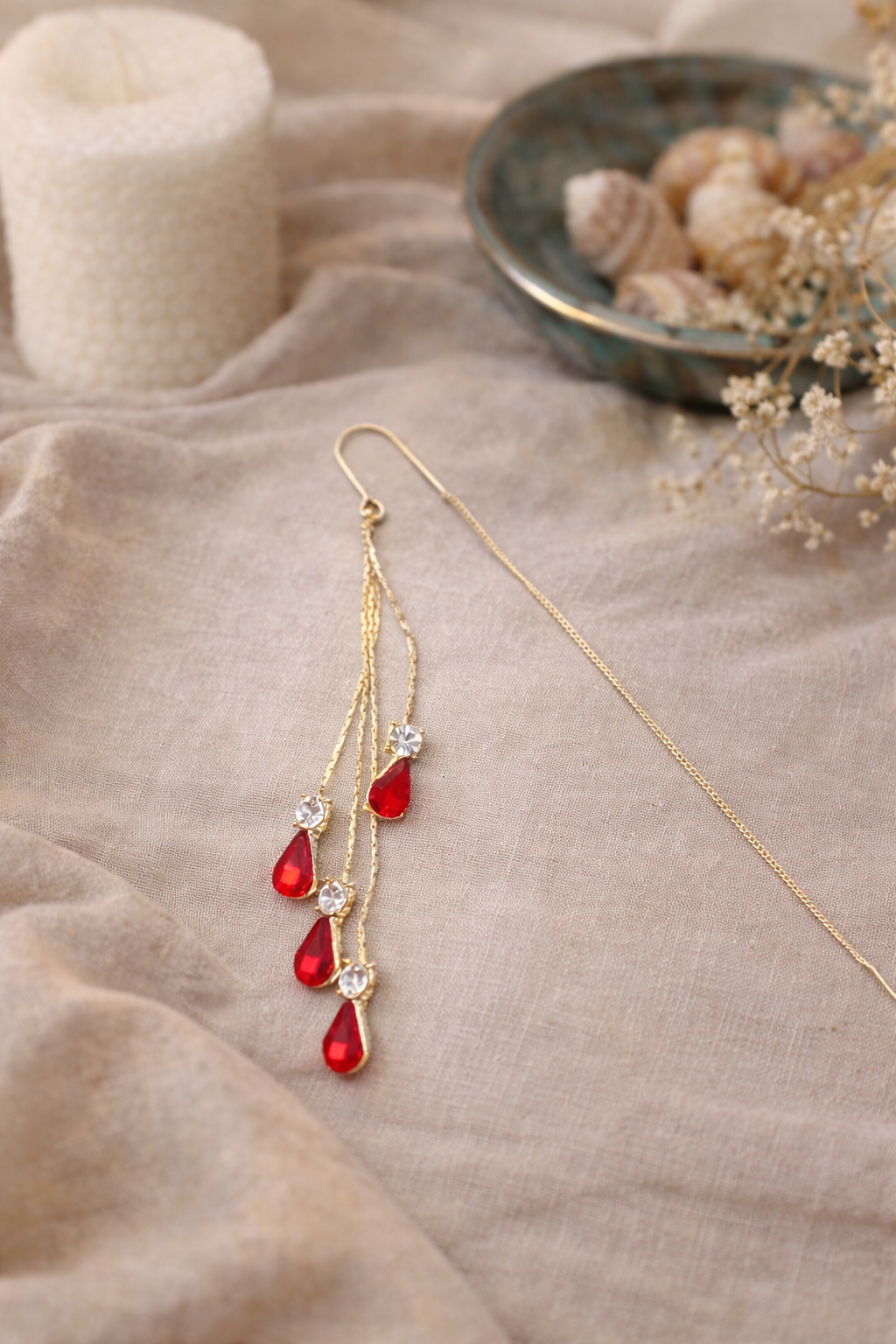 Ruby Cascade Long Drop Earrings – Gold Finish -₹499