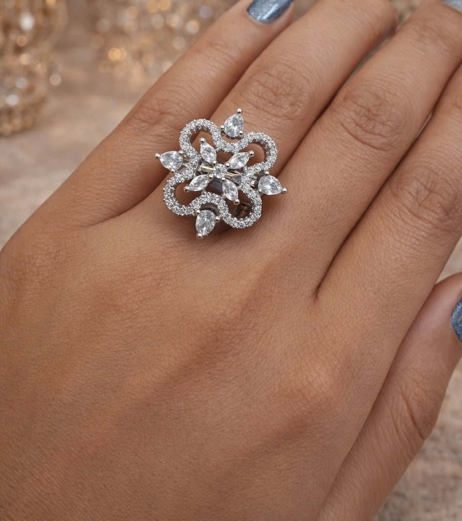Celeste Bloom AD Statement Ring – Luxury Crystal Elegance | ₹ 499