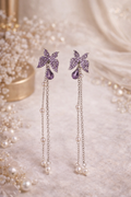 Purple Butterfly Crystal & Pearl Drop Earrings – Premium Gifting - ₹499
