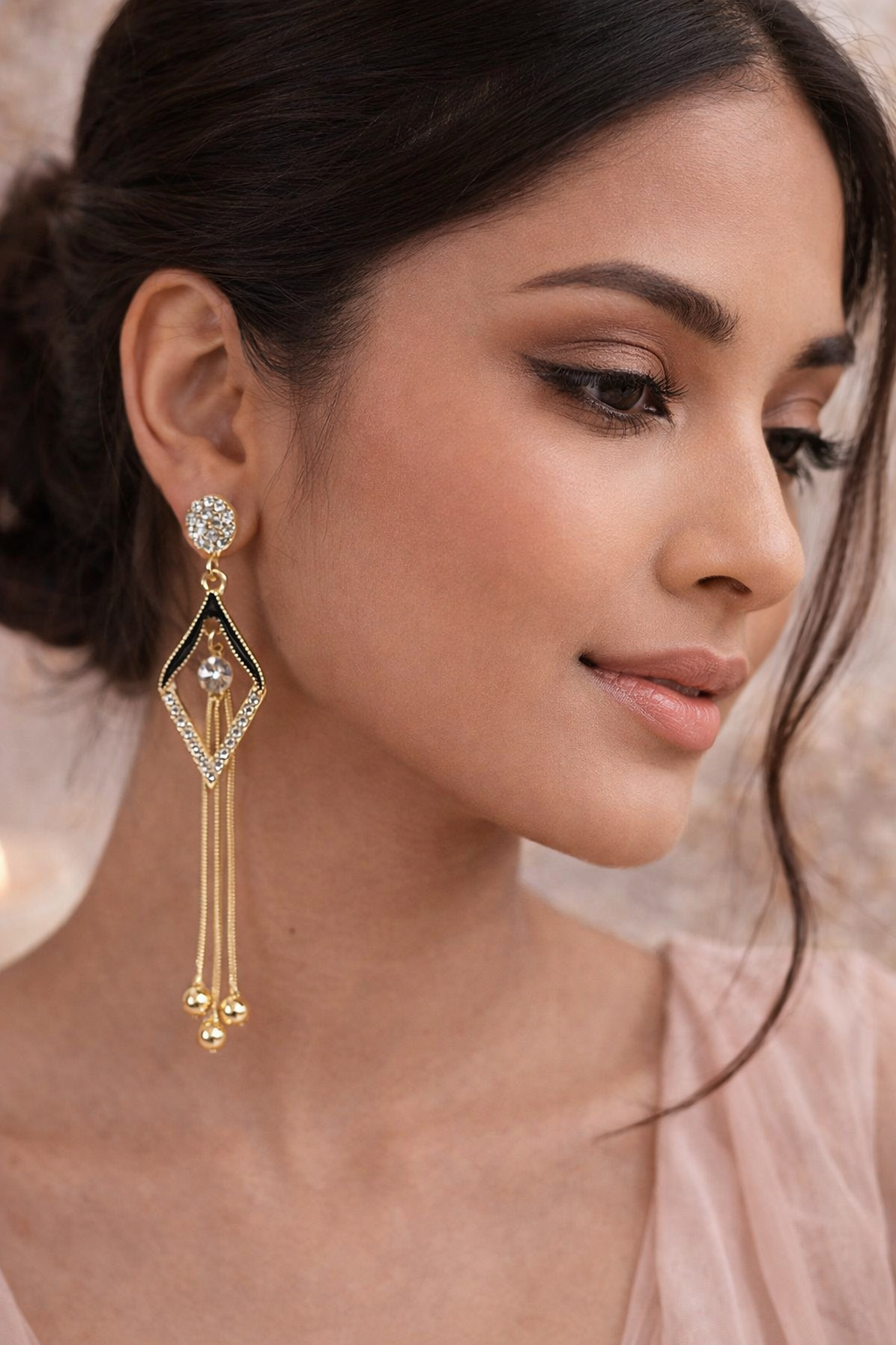 Golden Aura Crystal Drop Earrings – Elegant Statement Luxury - ₹499
