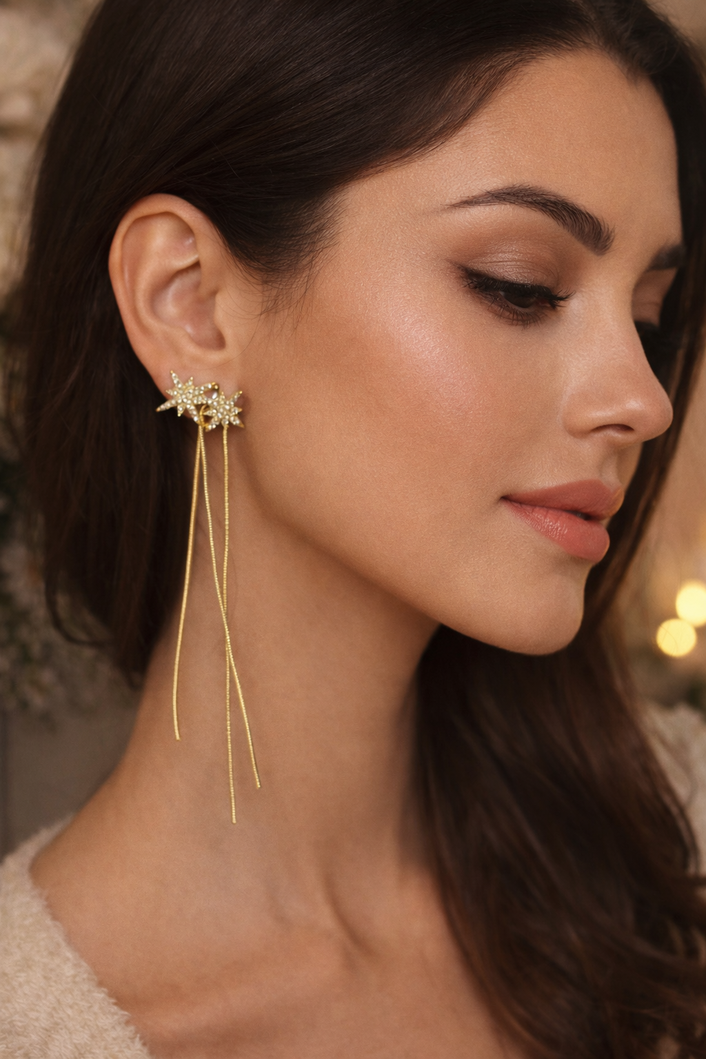 Celestial Spark Starburst Long Drop Earrings – Gold Finish | Gift-Ready - ₹499