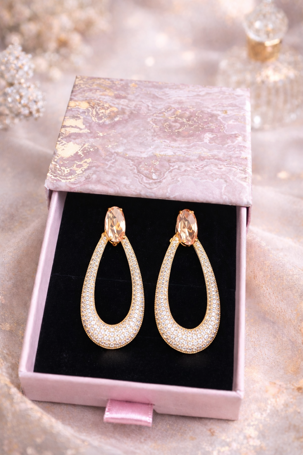 Luxury Gold-Plated Zircon Teardrop Earrings |Premium Gift Box -₹1999