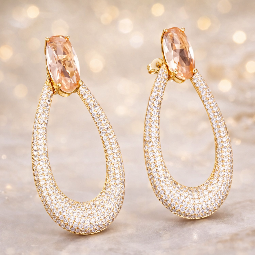 Luxury Gold-Plated Zircon Teardrop Earrings |Premium Gift Box -₹1999