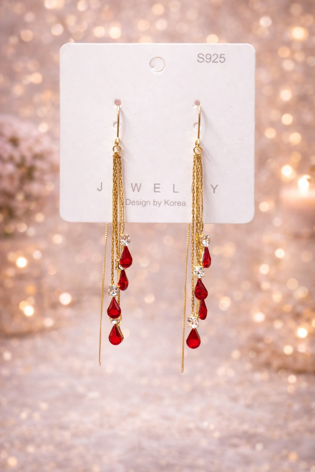 Ruby Cascade Long Drop Earrings – Gold Finish -₹499