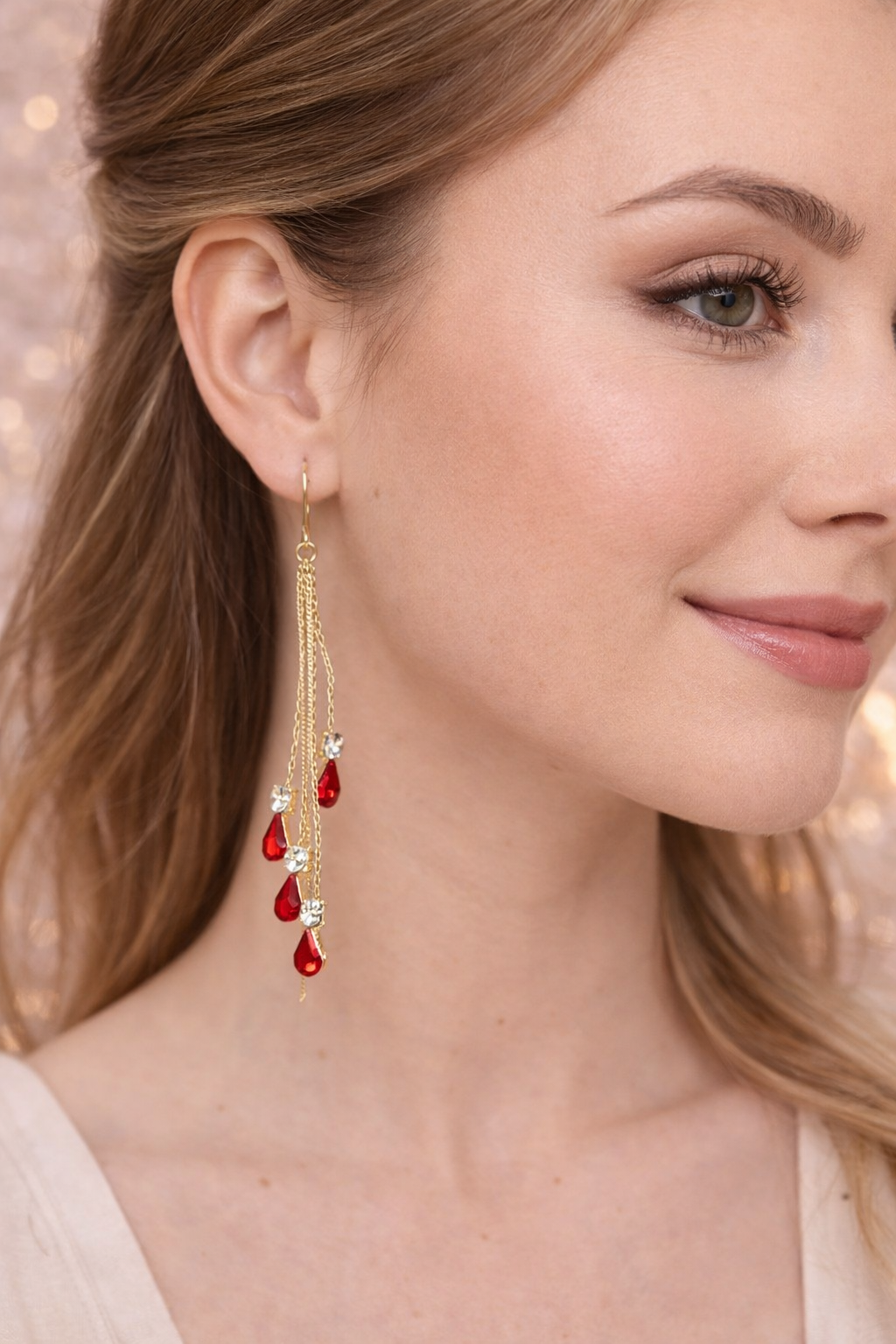 Ruby Cascade Long Drop Earrings – Gold Finish -₹499