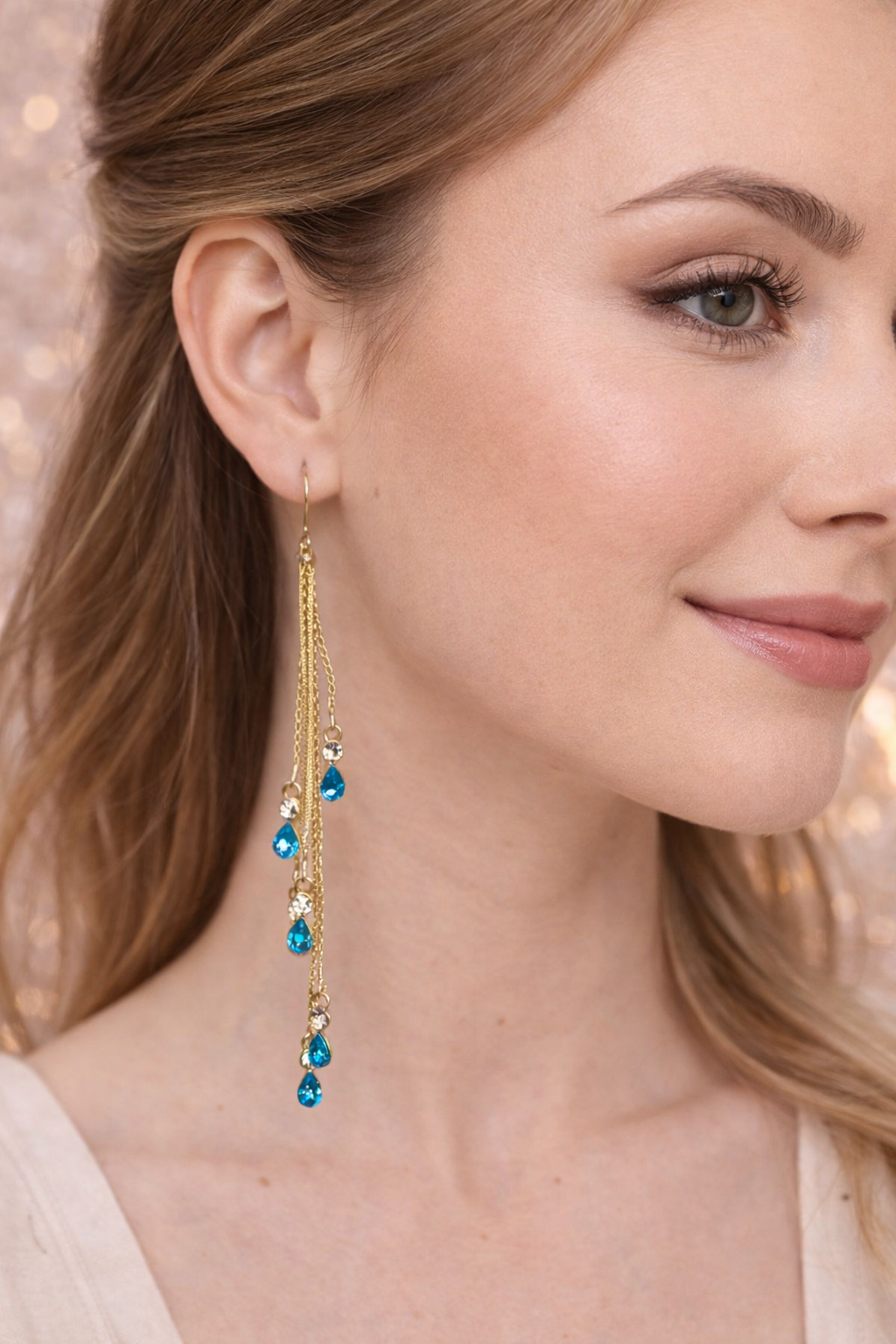 Ocean Blue Cascade Long Drop Earrings - ₹499