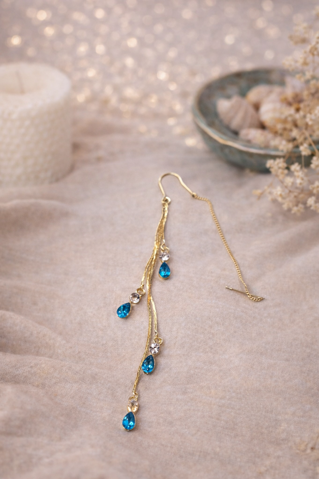 Ocean Blue Cascade Long Drop Earrings - ₹499