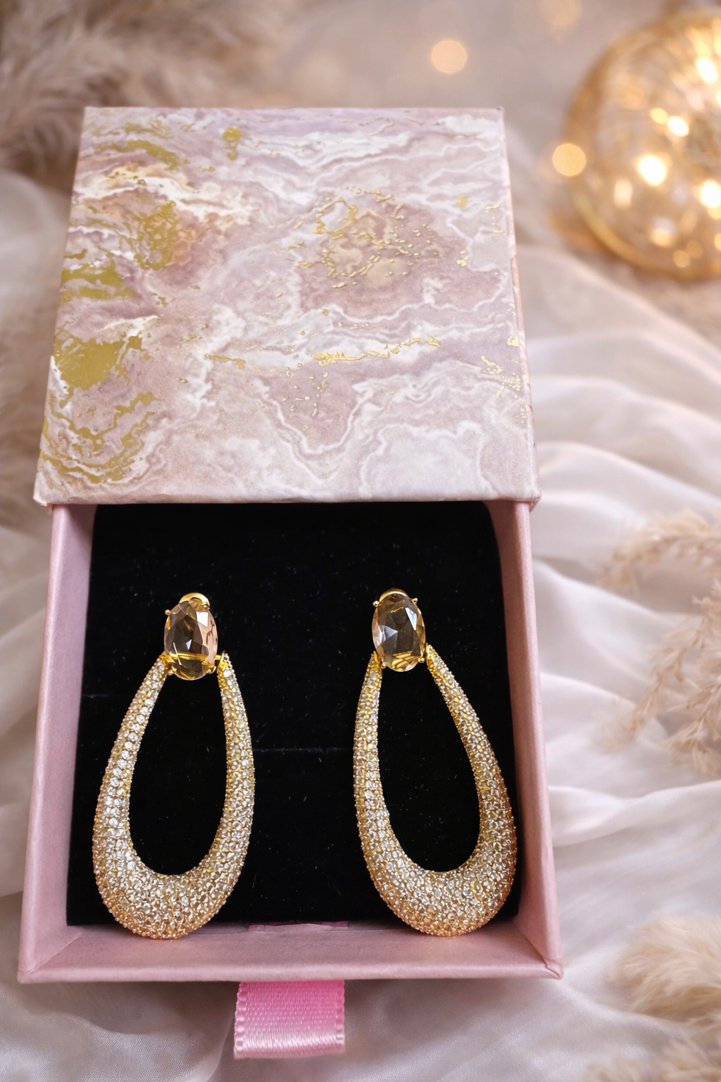 Luxury Gold-Plated Zircon Teardrop Earrings |Premium Gift Box -₹1999