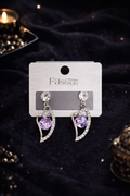 Lavender Heart Drop Earrings | Silver Finish Crystal Studs - ₹250