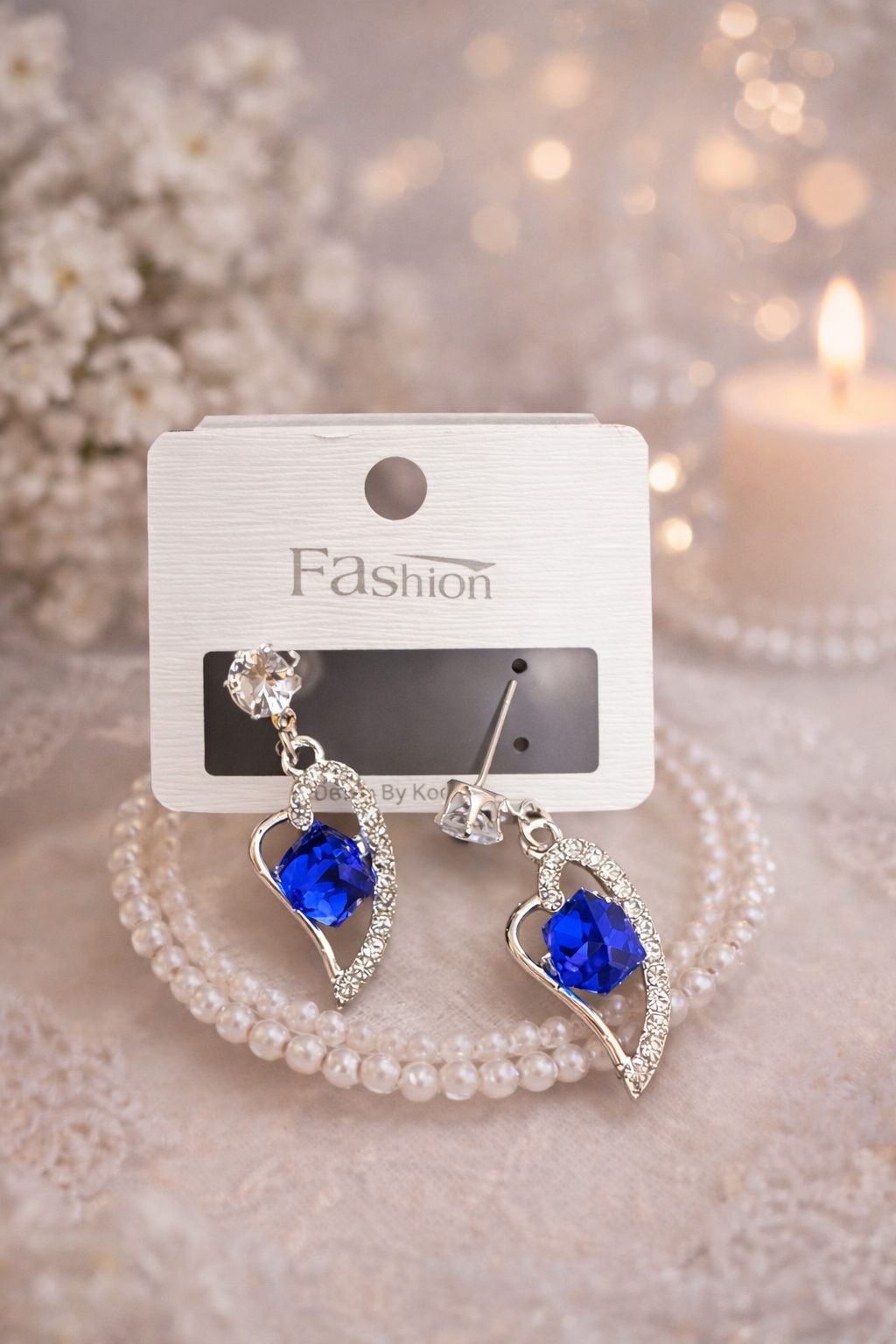 Lavender Heart Drop Earrings | Silver Finish Crystal Studs - ₹250