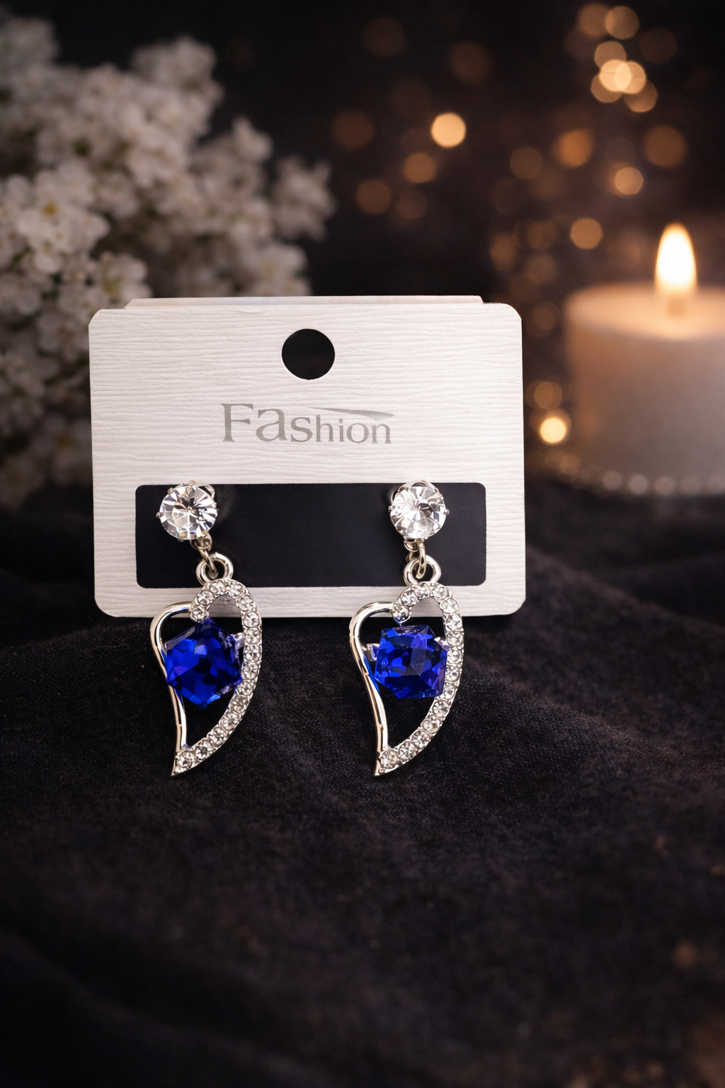 Lavender Heart Drop Earrings | Silver Finish Crystal Studs - ₹250