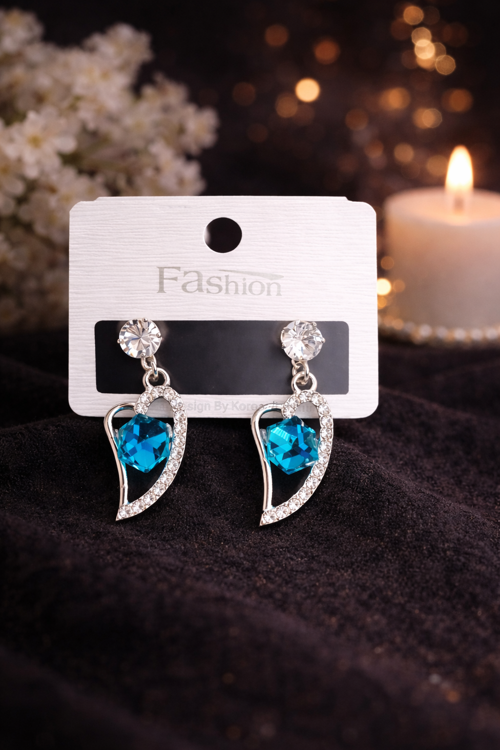 Lavender Heart Drop Earrings | Silver Finish Crystal Studs - ₹250