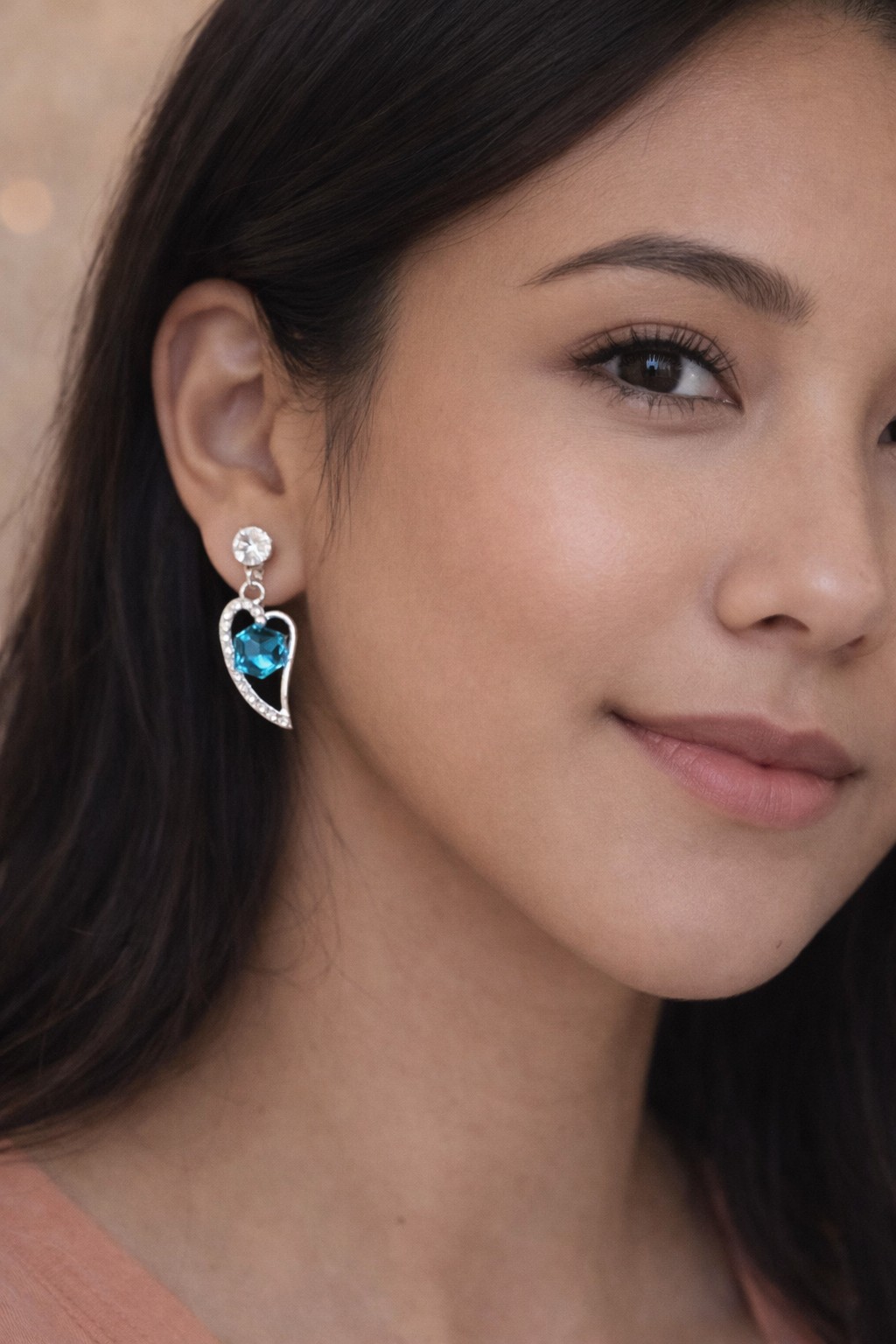 Lavender Heart Drop Earrings | Silver Finish Crystal Studs - ₹250