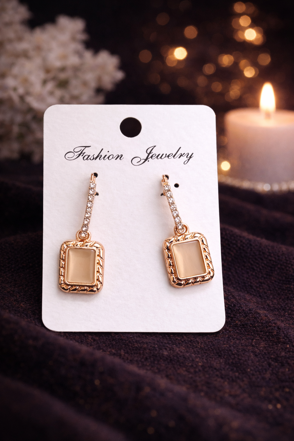 Rectangular Drop Earrings | Rose Gold Finish -₹250