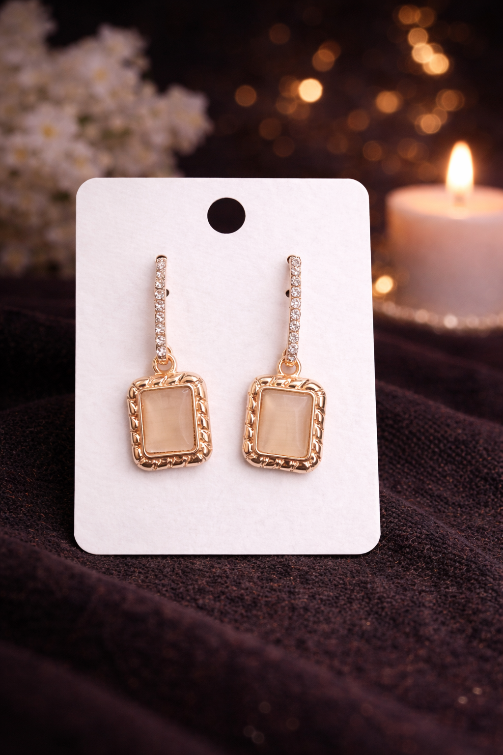 Rectangular Drop Earrings | Rose Gold Finish -₹250