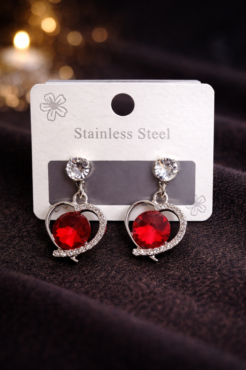 Crystal Heart Drop Earrings | Stainless Steel | Multiple Colors - ₹250