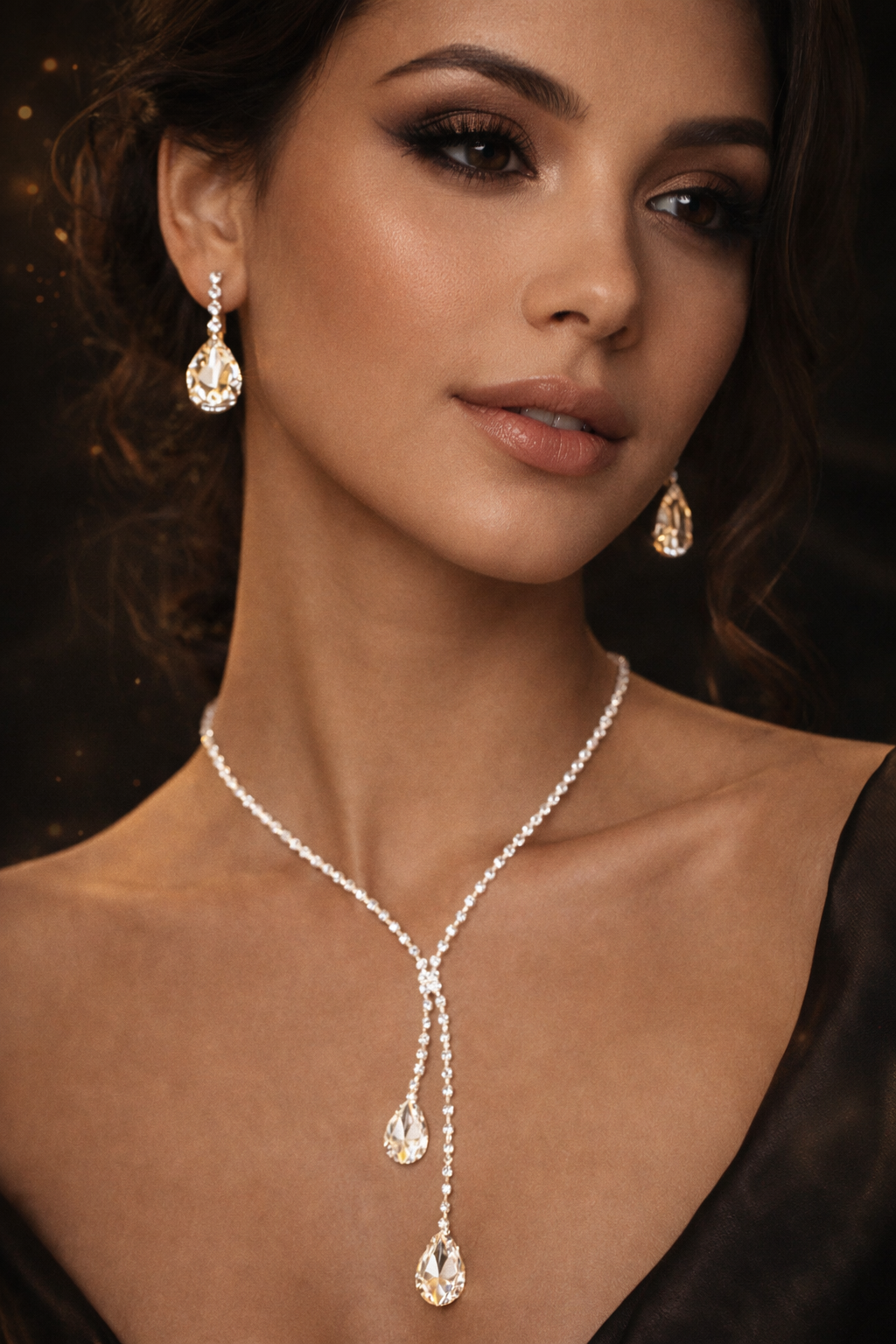 Zircon Teardrop Necklace & Earring Set – Luxury Imitation Jewellery - ₹999