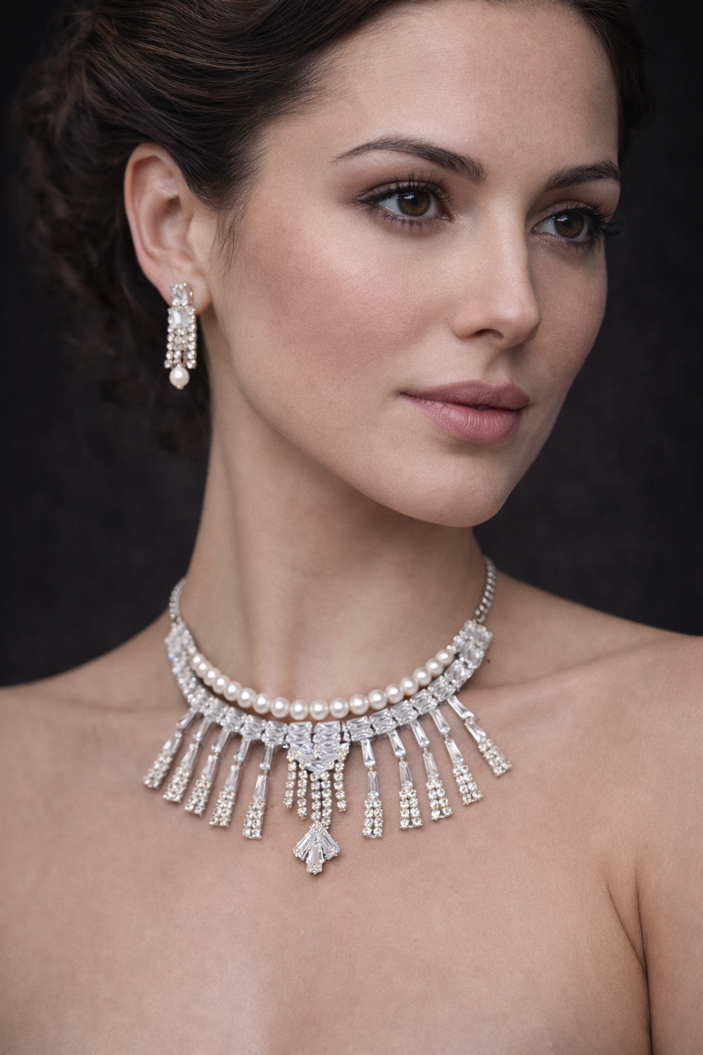 Pearl Fringe Statement Artificial Necklace Set with Matching Earrings - ₹350