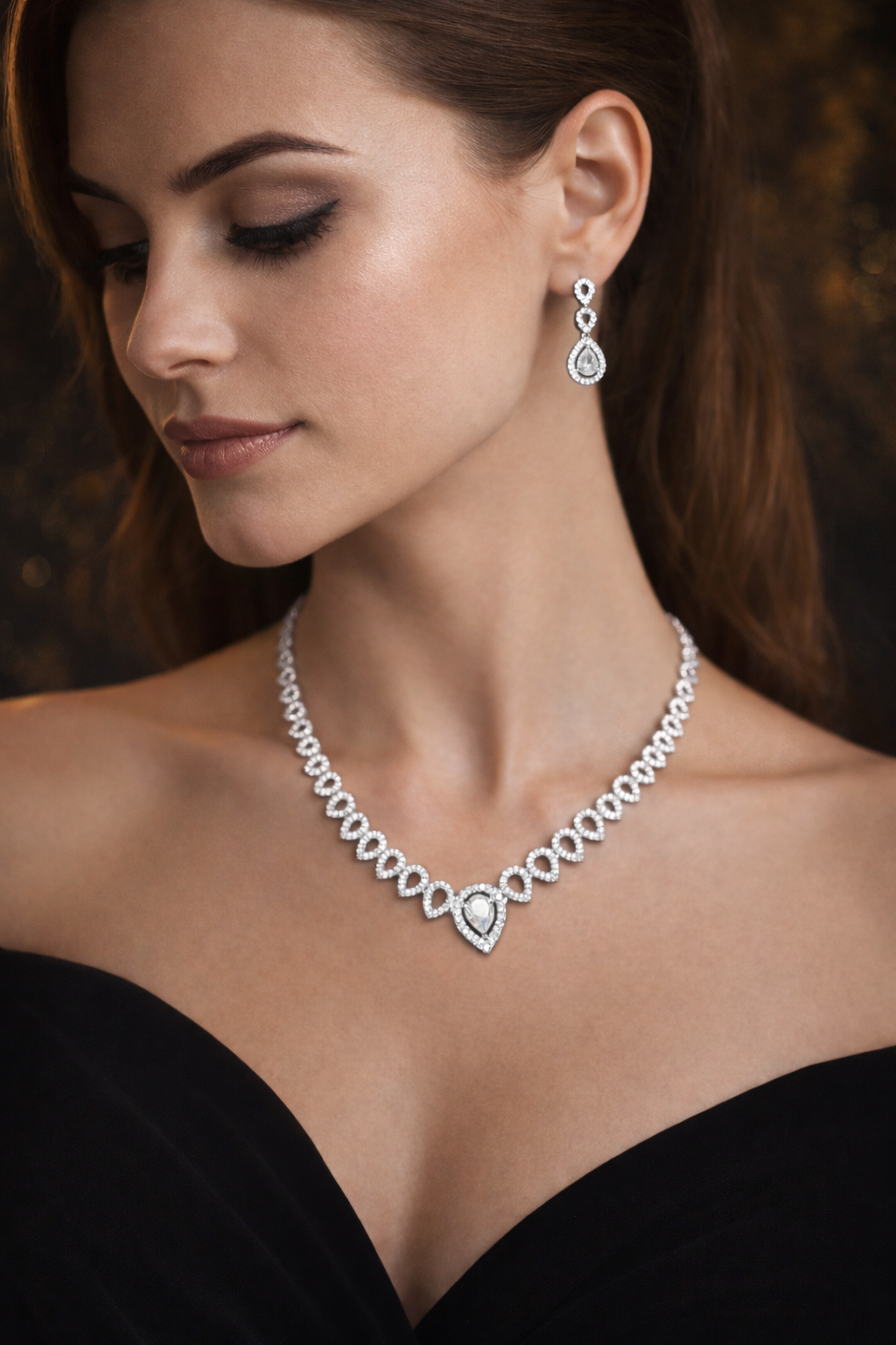 Elegant Silver Diamond-Look Necklace & Earrings Set – Premium AD Jewellery | Party & Wedding Wear | ₹2499