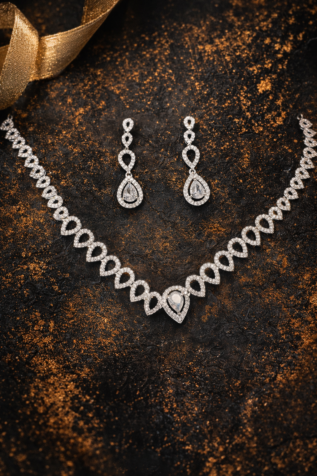 Elegant Silver Diamond-Look Necklace & Earrings Set – Premium AD Jewellery | Party & Wedding Wear | ₹2499