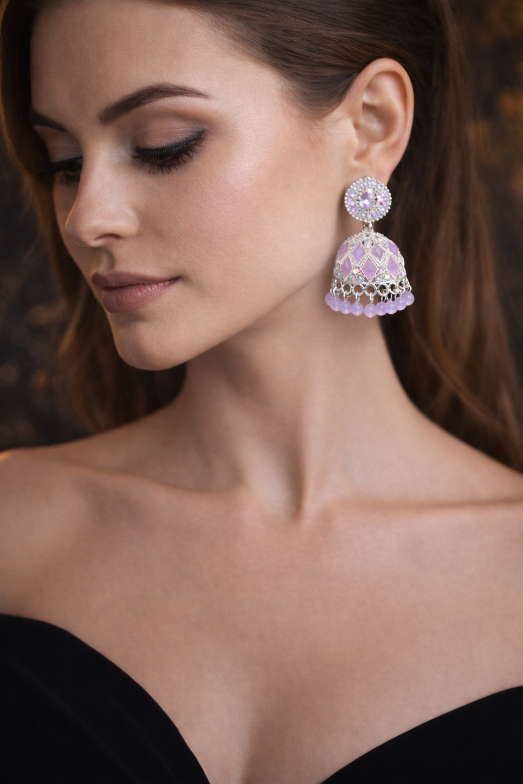 Traditional Stone Studded Jhumka Earrings – Silver Finish Dome Jhumkas | Blue, Lavender & Ruby Pink | Festive Wear | ₹399