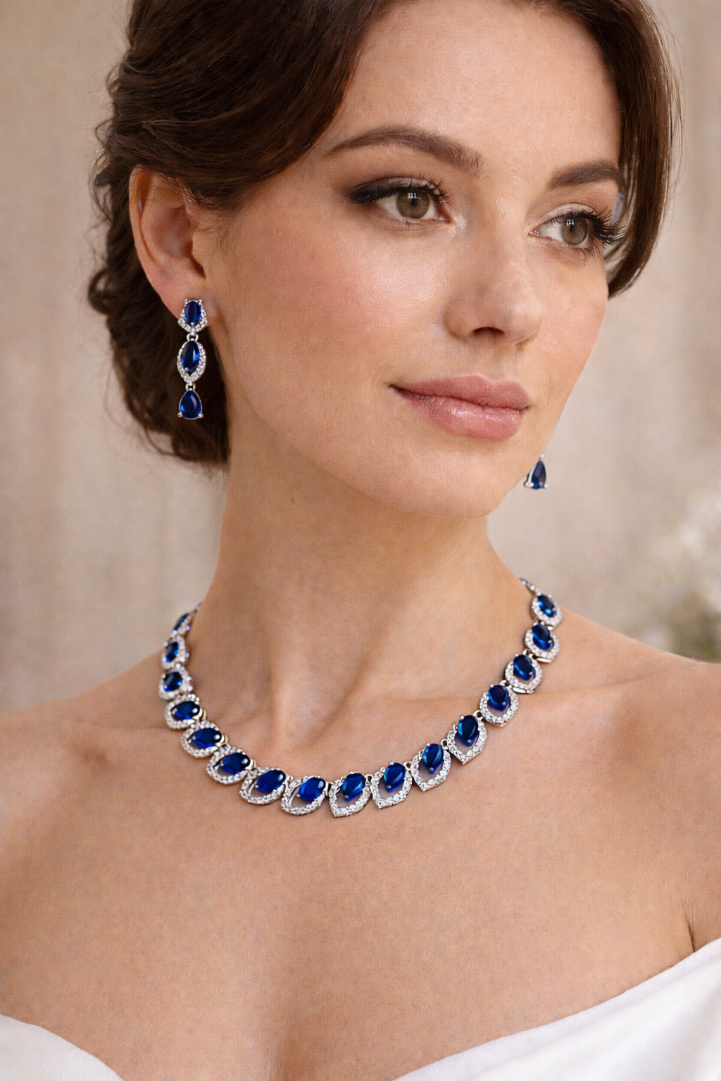 Royal Blue AD Stone Necklace Set with Earrings – Premium Silver Finish | Party & Wedding Wear | ₹2499