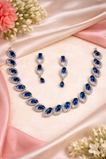 Royal Blue AD Stone Necklace Set with Earrings – Premium Silver Finish | Party & Wedding Wear | ₹2499