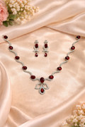 Ruby & Blue Elegance AD Necklace & Earring Set – Premium American Diamond Bridal Jewellery | ₹ 1999