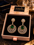 Emerald Green CZ Diamond Drop Earrings – Gold Finish | Premium Statement Jewellery | ₹ 2100