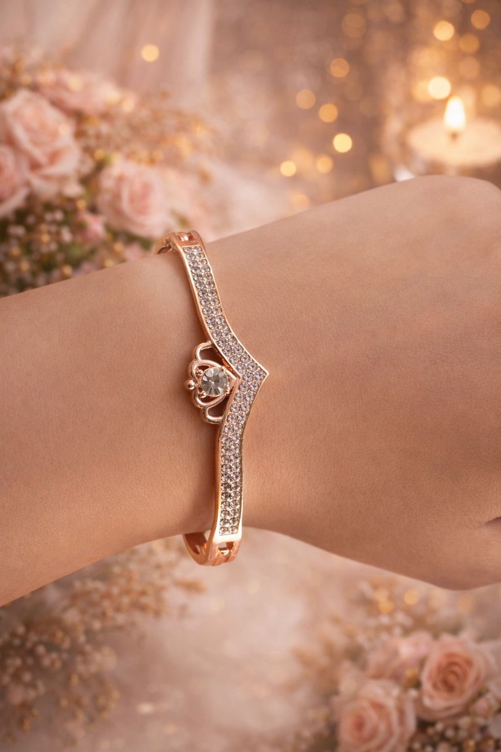 Rose Gold Crystal Bracelet – Elegant Finish | ₹ 599