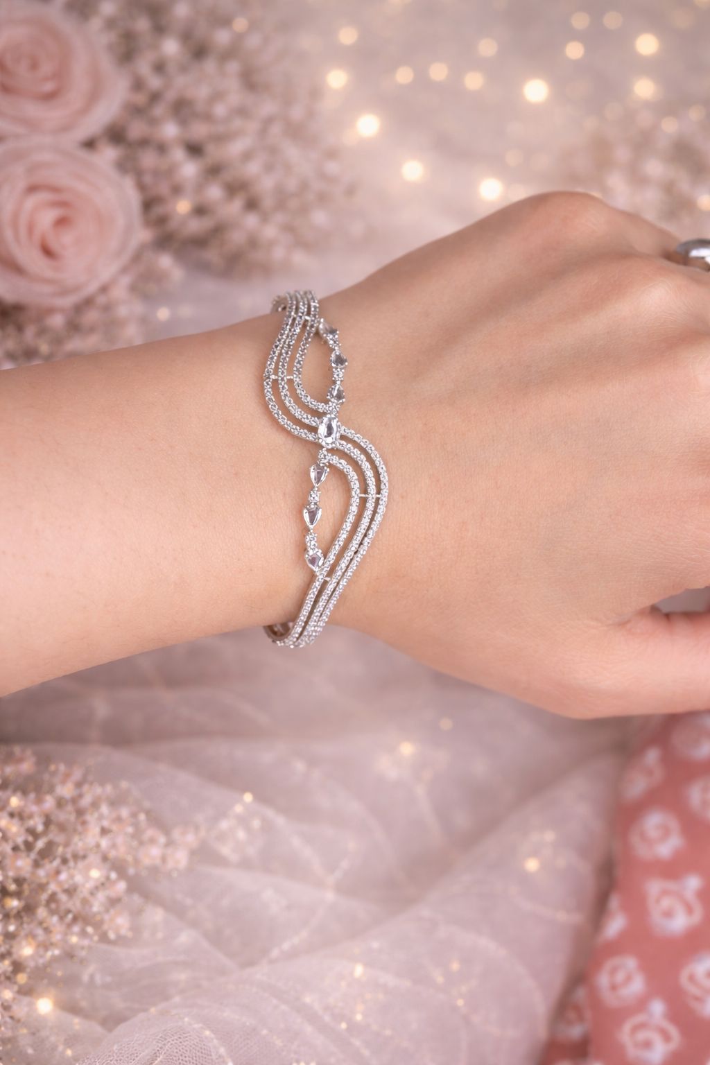 Elegant American Diamond Multi-Layer Bracelet – Rhodium Plated | Premium Gift Box | ₹ 499