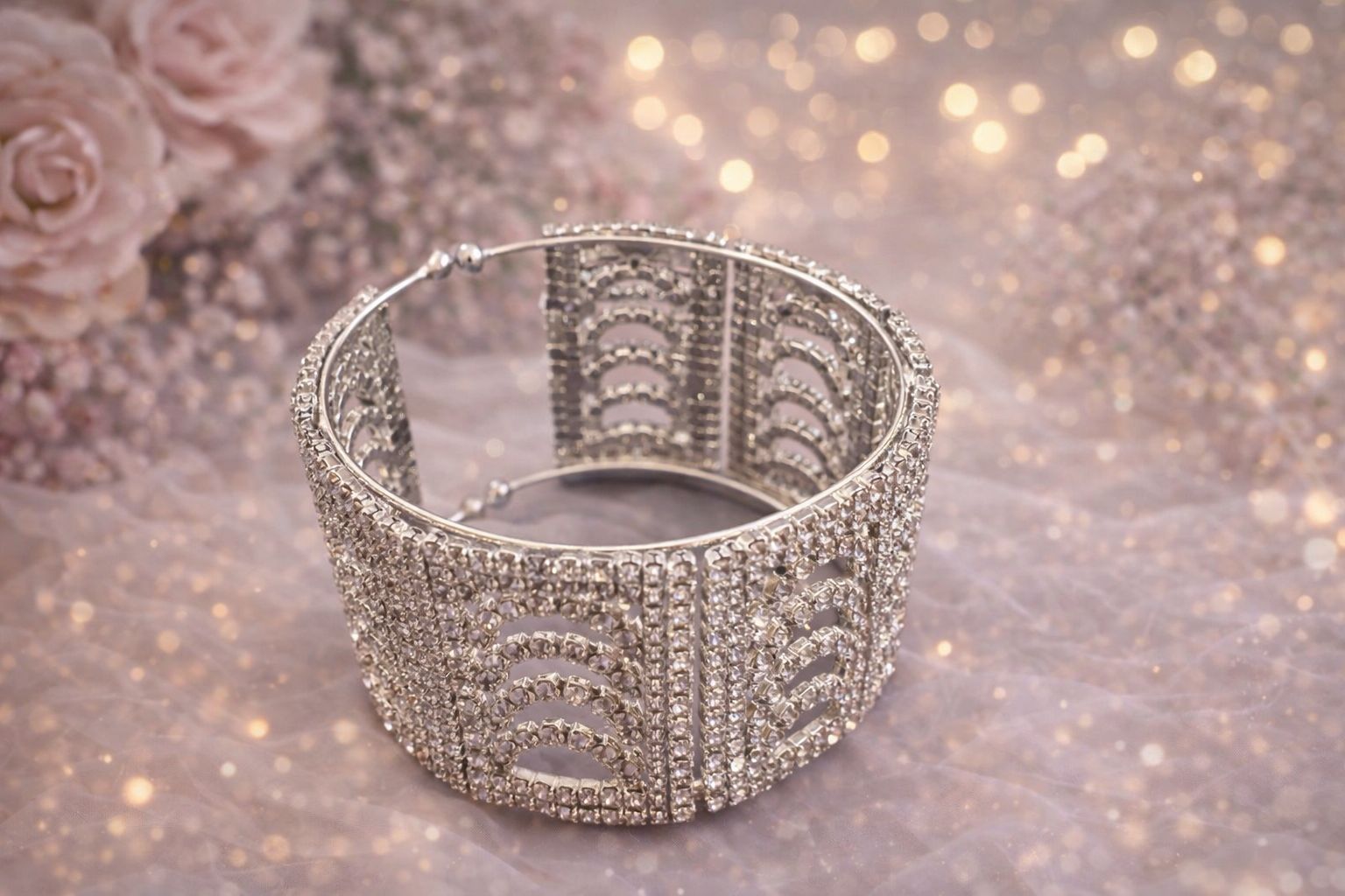 Luxury American Diamond Statement Cuff Bracelet – Rhodium Plated | Premium Gift Box | ₹ 650