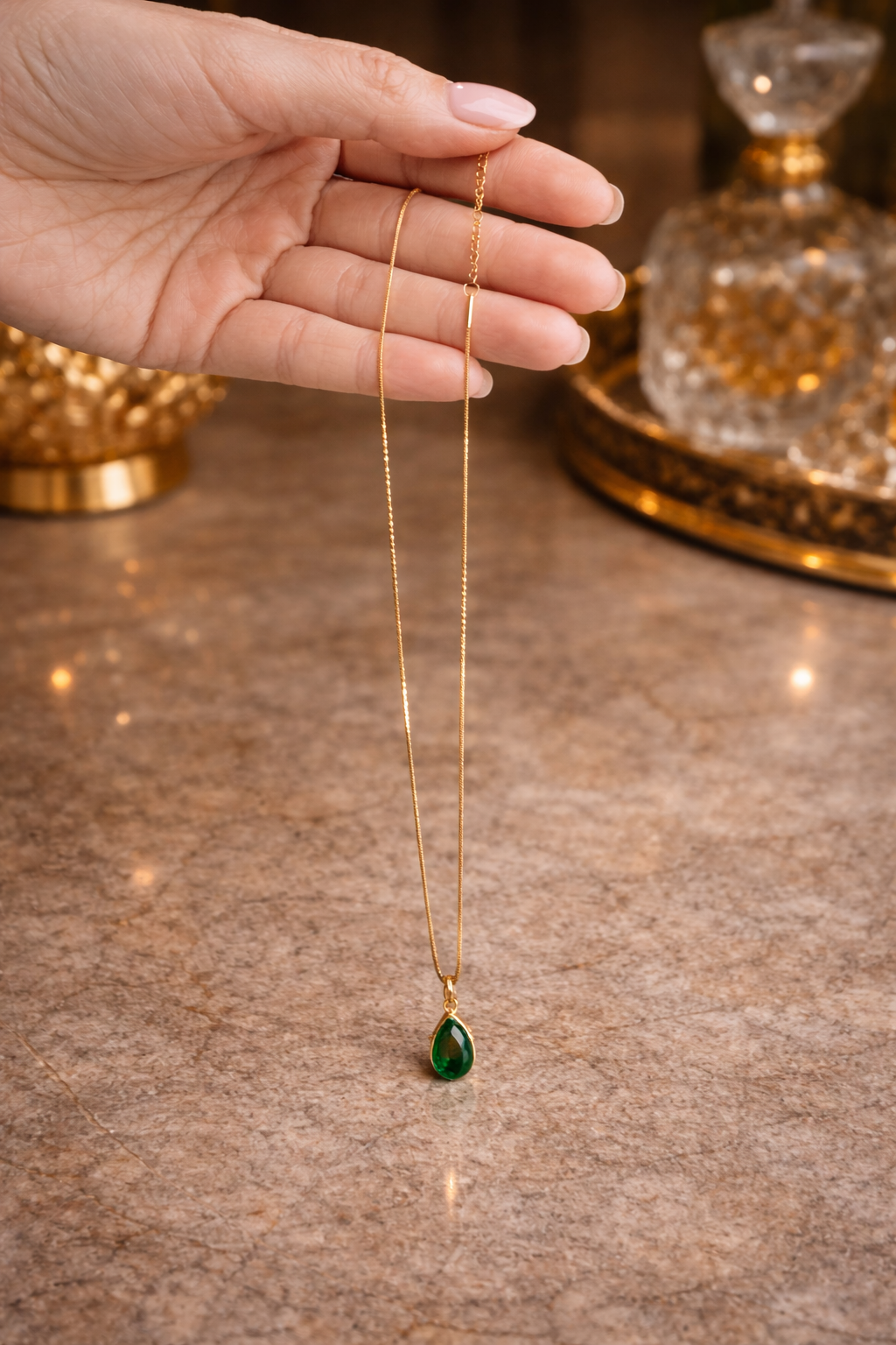 Emerald Drop Pendant Chain – Gold Plated | ₹ 539