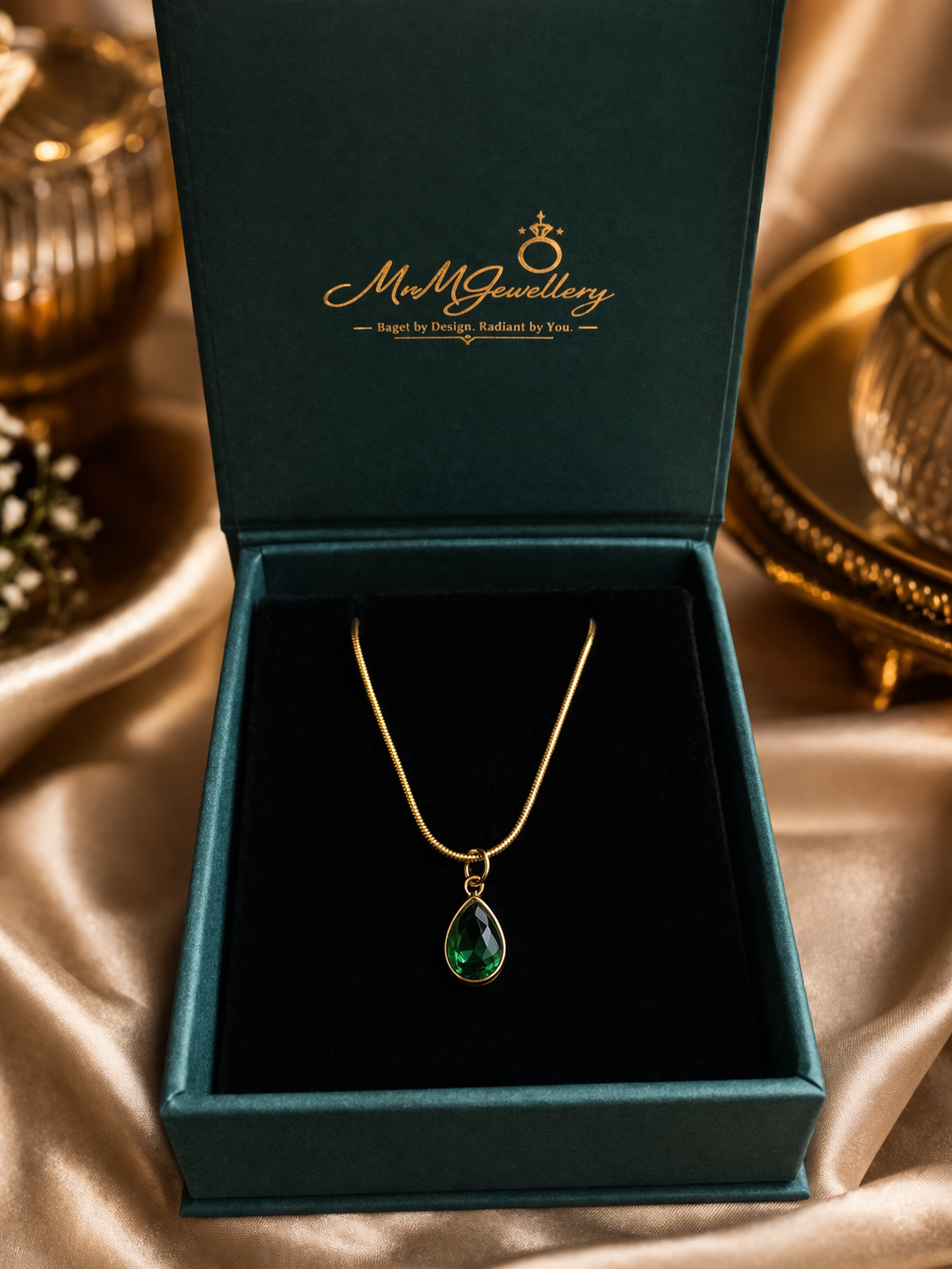 Emerald Drop Pendant Chain – Gold Plated | ₹ 539