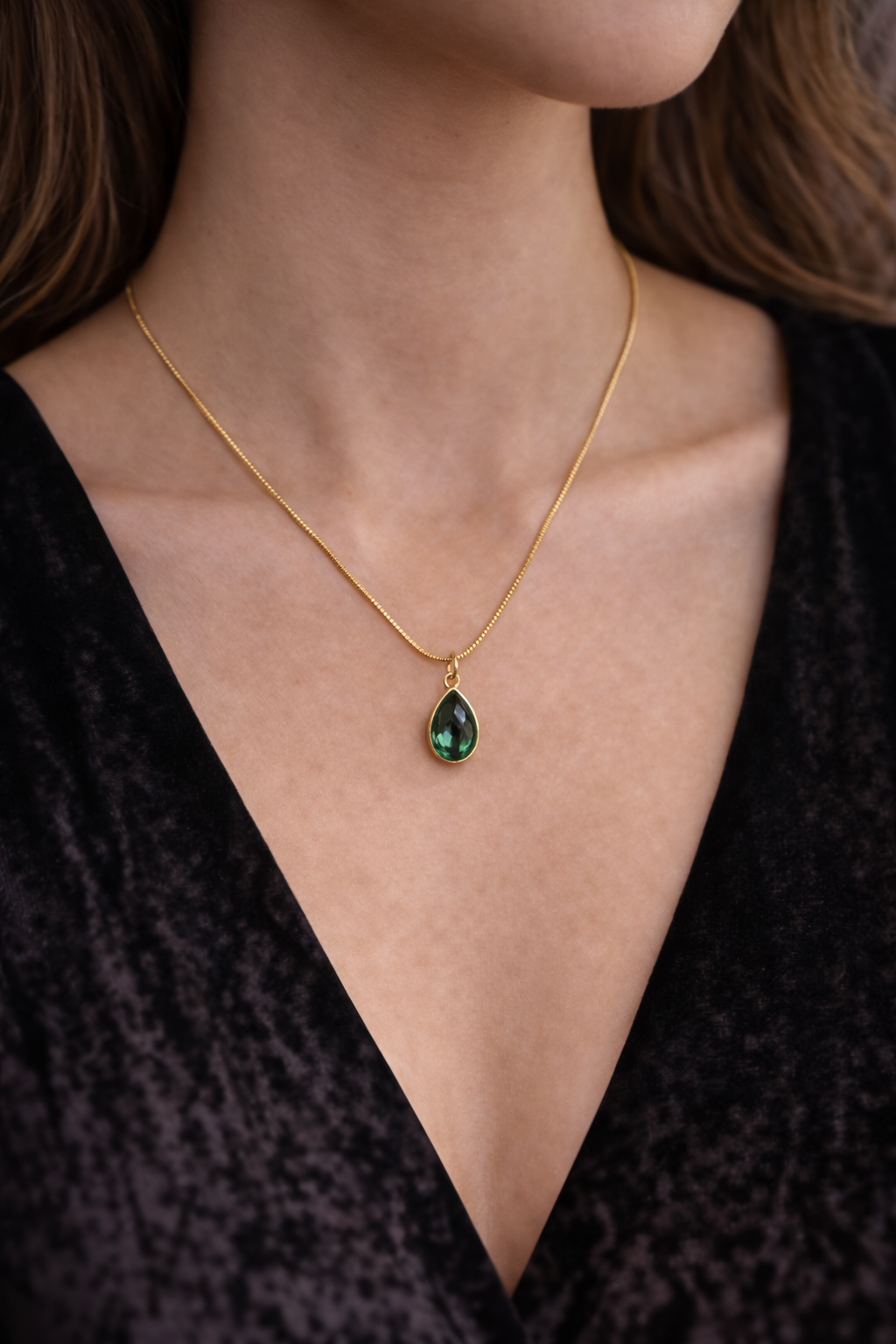 Emerald Drop Pendant Chain – Gold Plated | ₹ 539