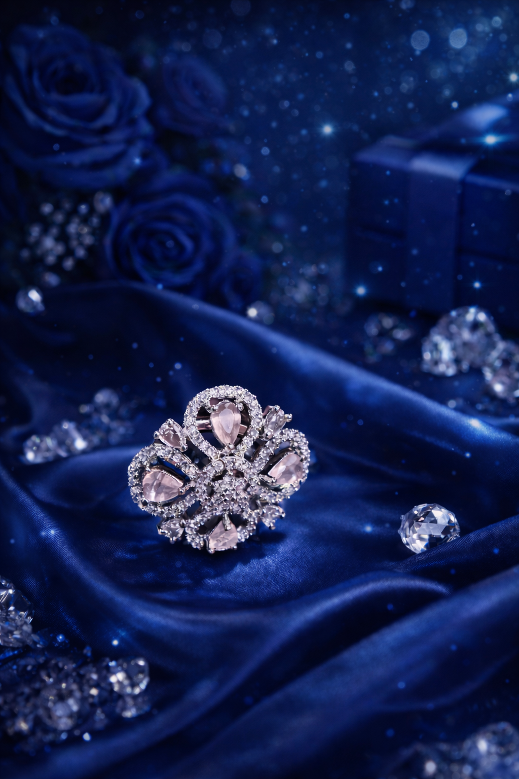 Blush Bloom AD Statement Ring – Premium Zirconia Elegance | ₹ 499