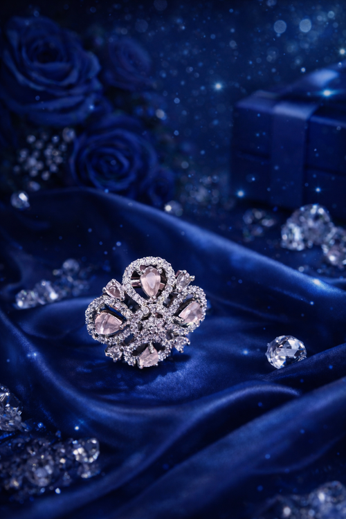 Blush Bloom AD Statement Ring – Premium Zirconia Elegance | ₹ 499