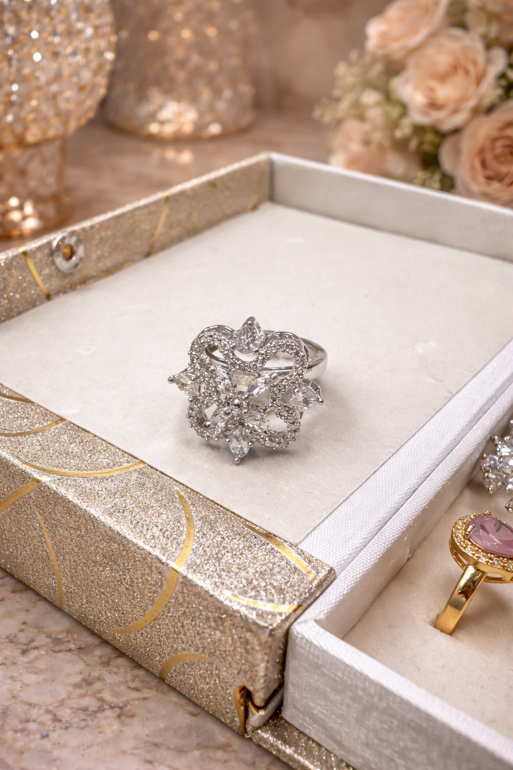 Celeste Bloom AD Statement Ring – Luxury Crystal Elegance | ₹ 499