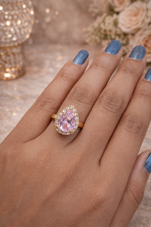 Blush Royale Pear AD Ring – Gold-Plated Elegance | ₹ 375