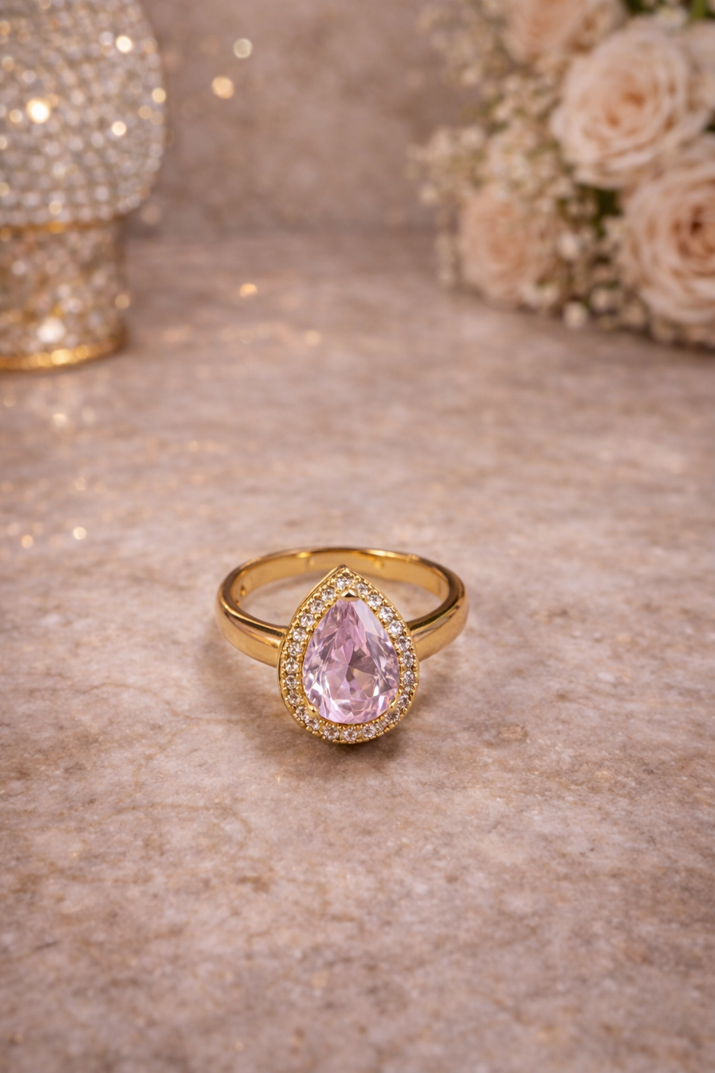 Blush Royale Pear AD Ring – Gold-Plated Elegance | ₹ 375