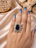 Midnight Royale AD Statement Ring – Sapphire Blue Luxe | ₹ 749