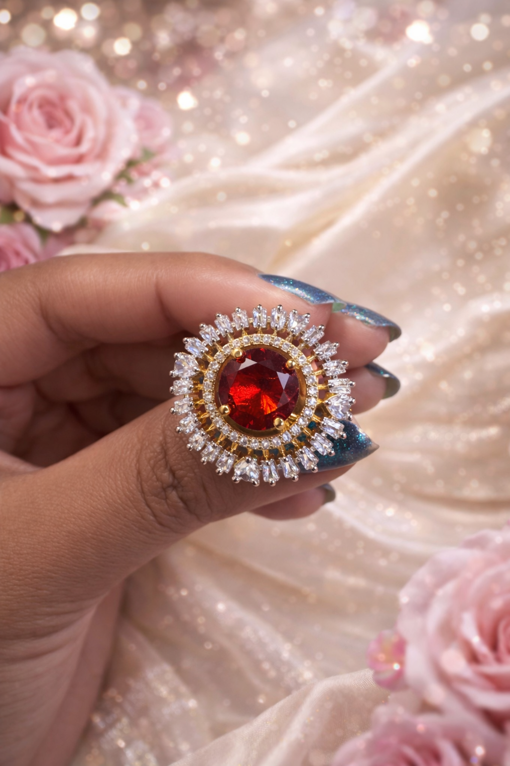 Royal Ruby Halo AD Ring | Statement Luxury Edition | ₹ 699
