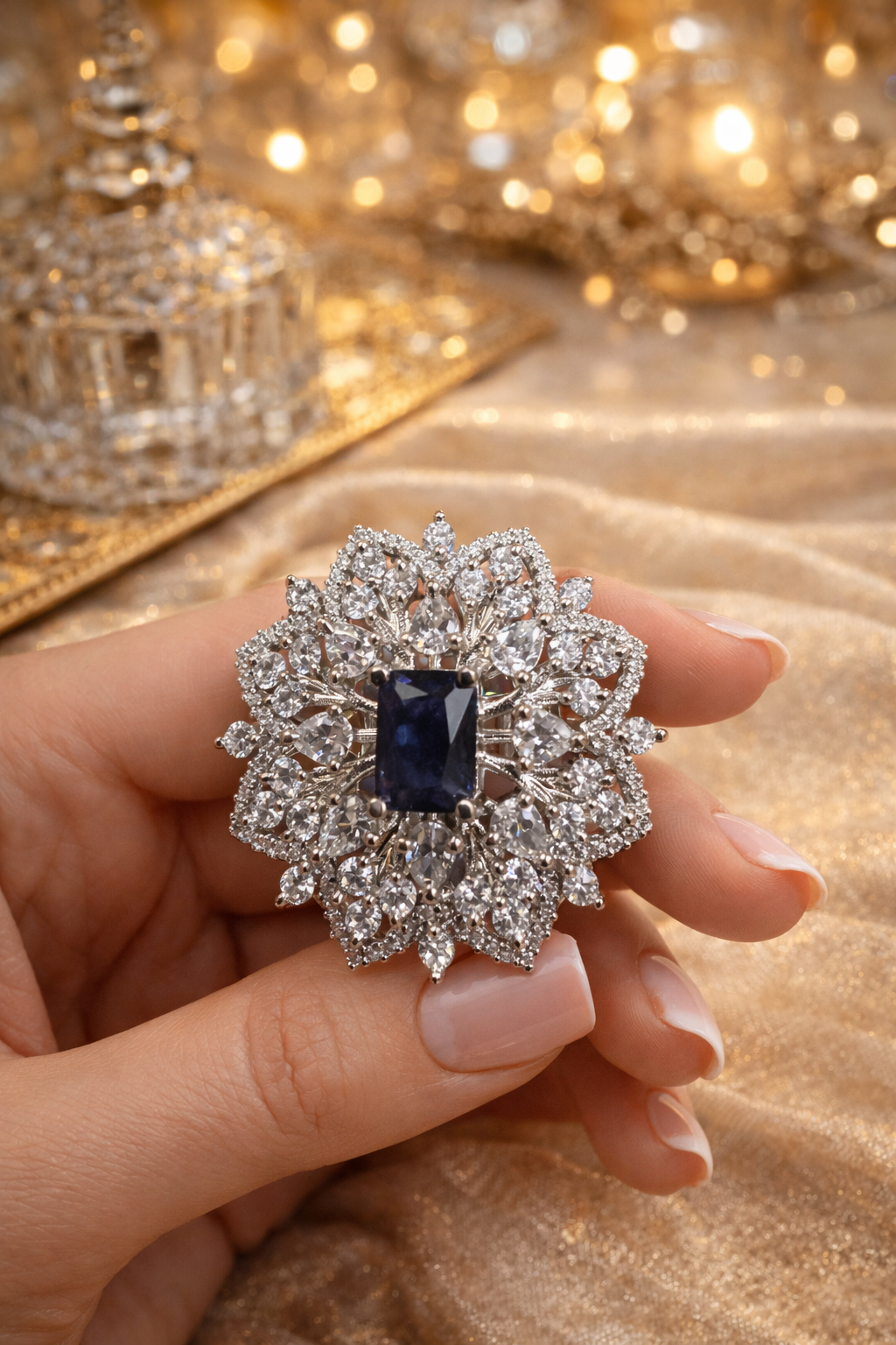 Royal Sapphire Bloom AD Statement Ring | ₹ 799