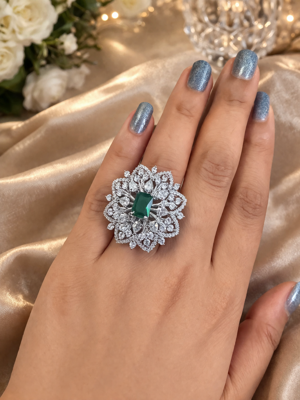 Emerald Royale Bloom AD Statement Ring | ₹ 799