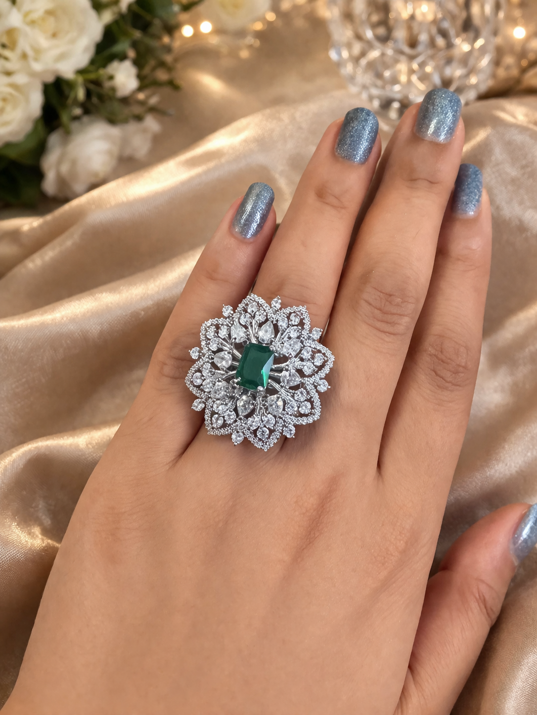 Emerald Royale Bloom AD Statement Ring | ₹ 799