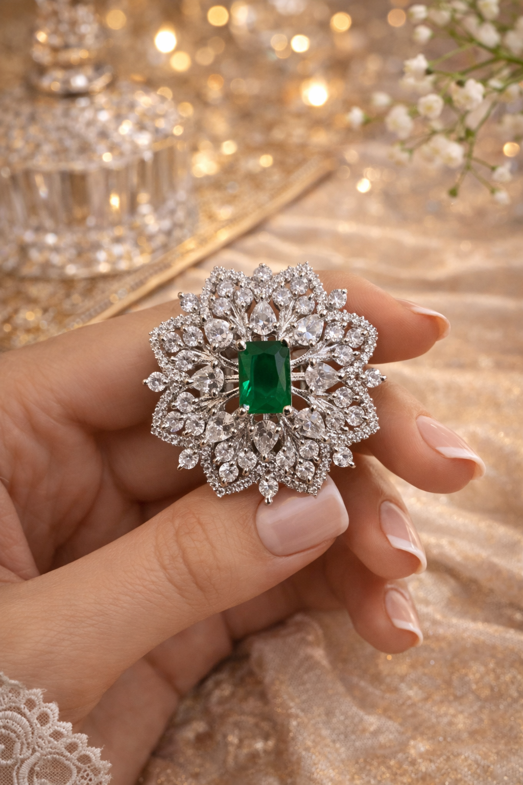 Emerald Royale Bloom AD Statement Ring | ₹ 799