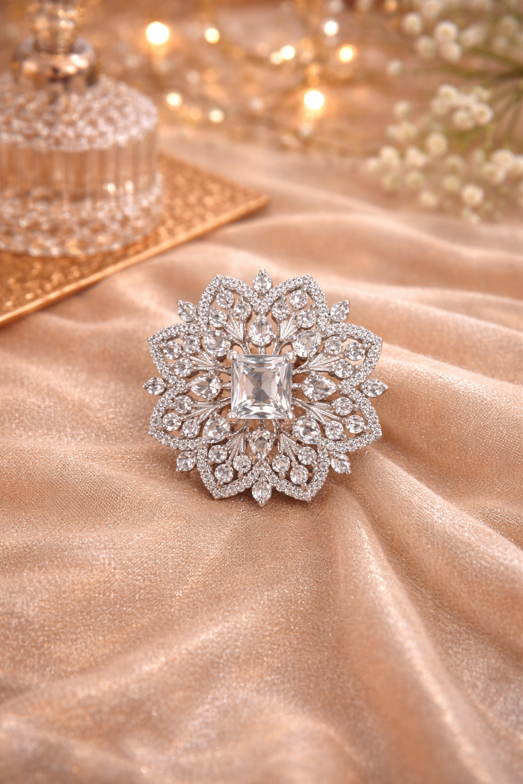Celestial Bloom AD Statement Ring – Luxury Floral Halo Design | ₹ 799