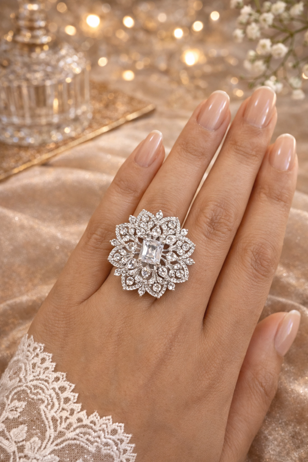 Celestial Bloom AD Statement Ring – Luxury Floral Halo Design | ₹ 799