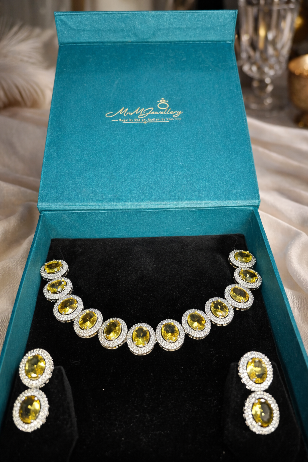 Aurora Citrine Halo Earring Set – Luxury Edition | ₹ 2299