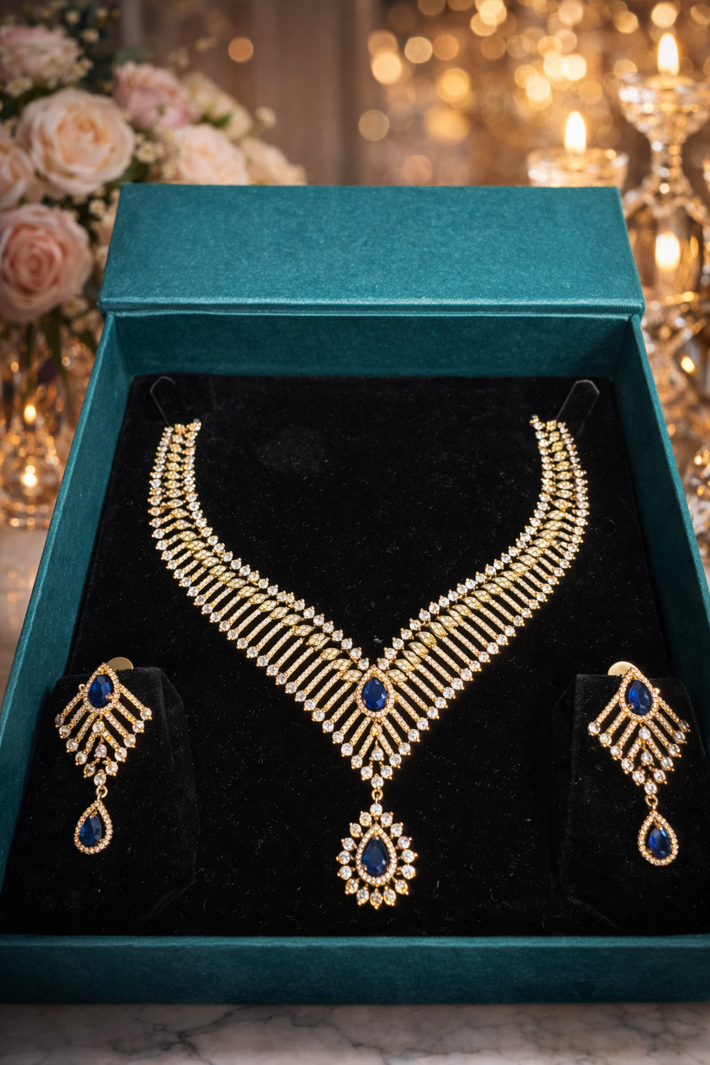 Royal Sapphire Luxe Necklace Set – Premium Edition | ₹ 2399